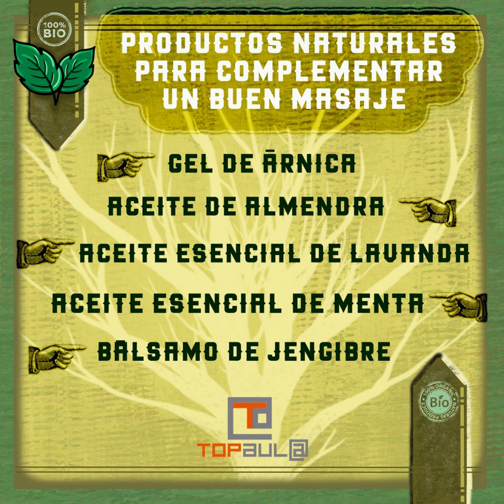 Infografia ¿Qué productos naturales pueden complementar un buen masaje? - www.topaula.com